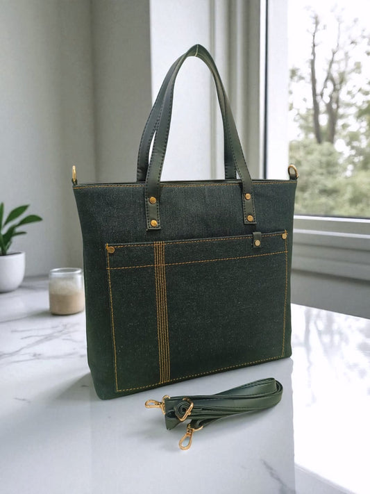 The Denim Handbag - (Black)