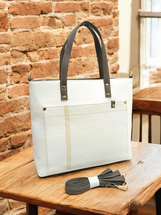 The Denim Handbag - (Grey Handle)