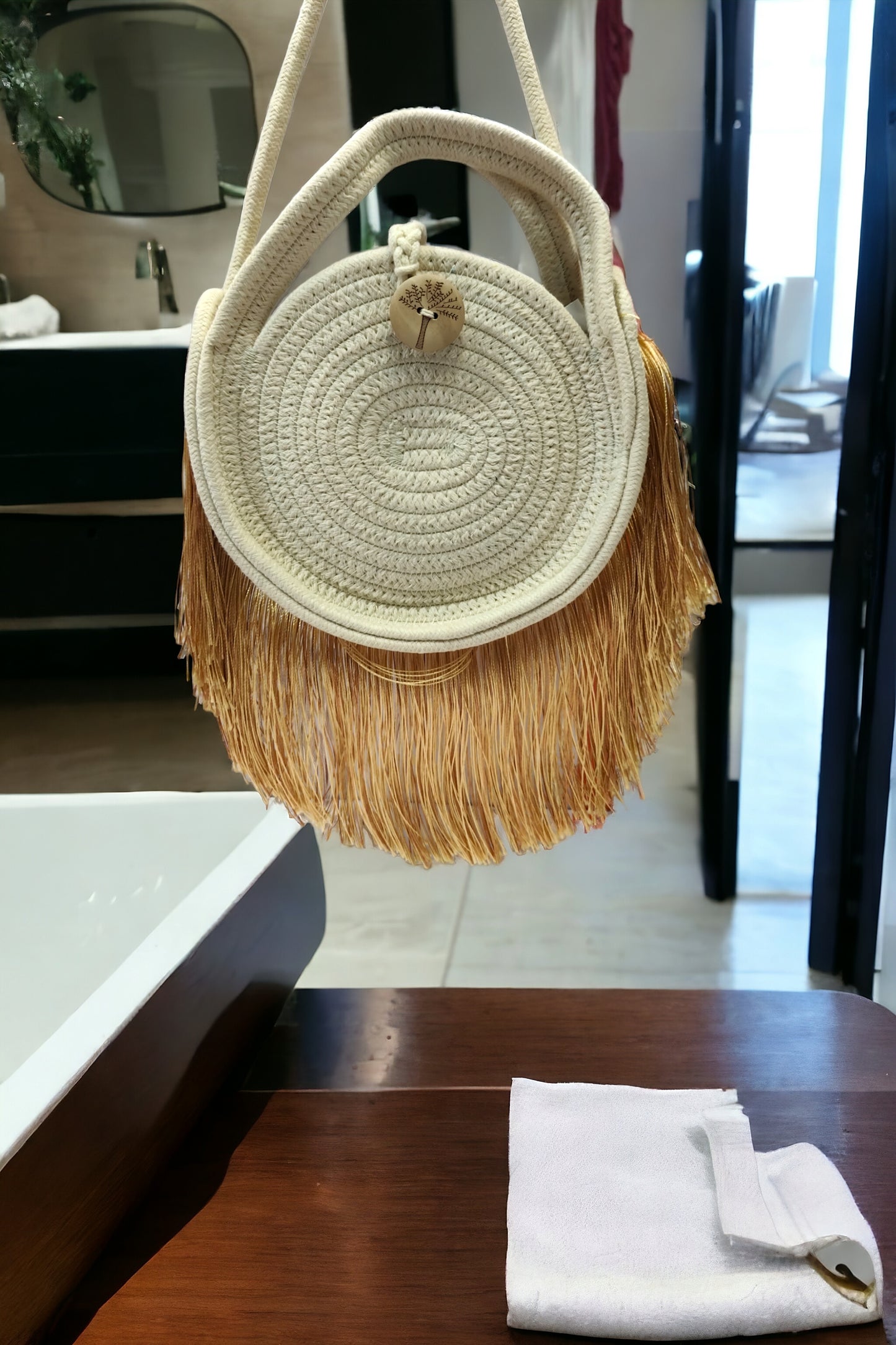 Crochet Tassle Round Sling - Creamish