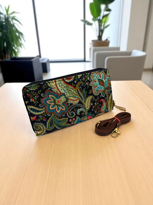 The Tussar Wallet cum Sling - with Mobile Pouch
