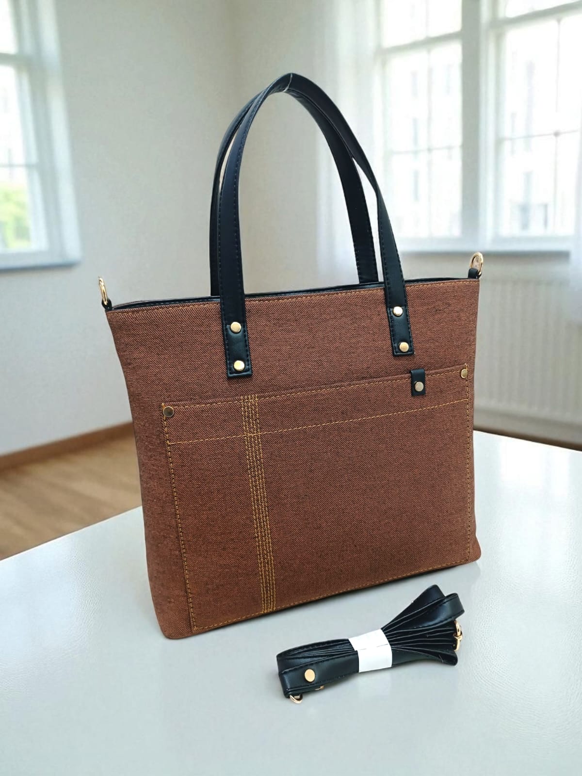 The Denim Handbag - Light Brown