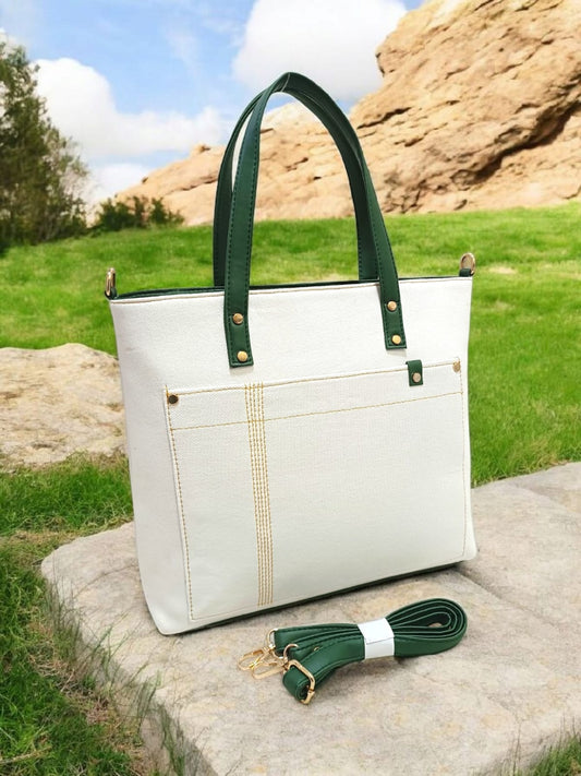 The Denim Handbag - (Green Handle)