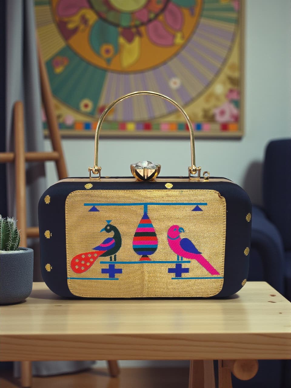 The MorPaakhi Clutch - Design 03 (Navy Blue)