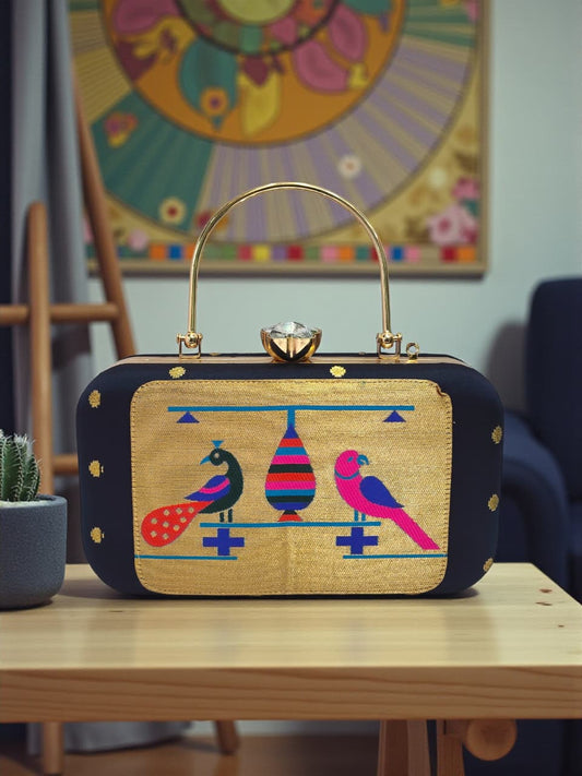 The MorPaakhi Clutch - Design 03 (Navy Blue)