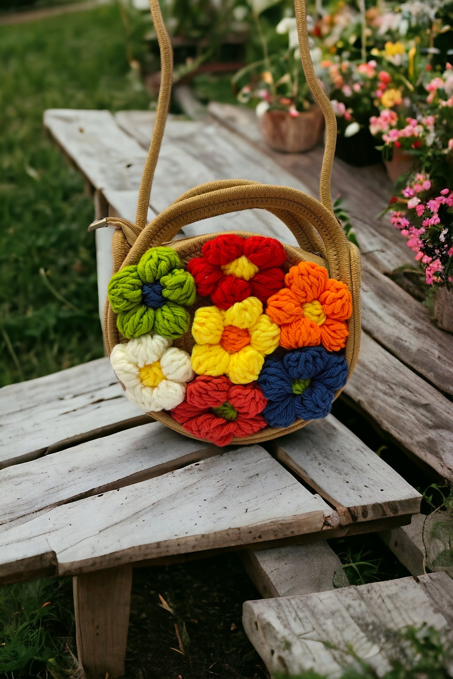 Crochet Floral Sling ( Handle+Zip)