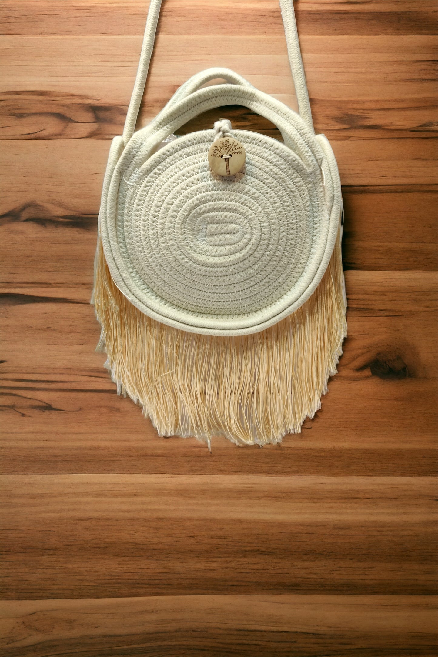 Crochet Tassle Sling Round - White