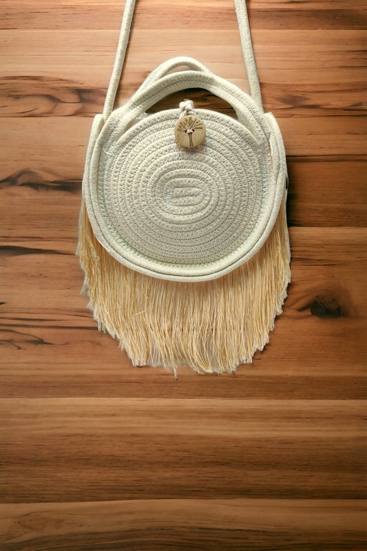 Crochet Tassle Sling Round - White