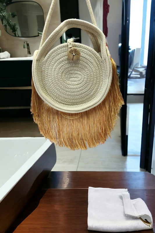 Crochet Tassle Round Sling -  Creamish