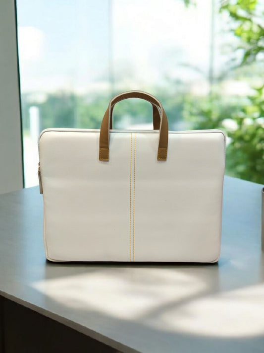 The Unisex Laptop Bags - Beige Handles